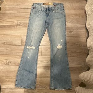 light washed faded, low rise flare vintage hollister jeans